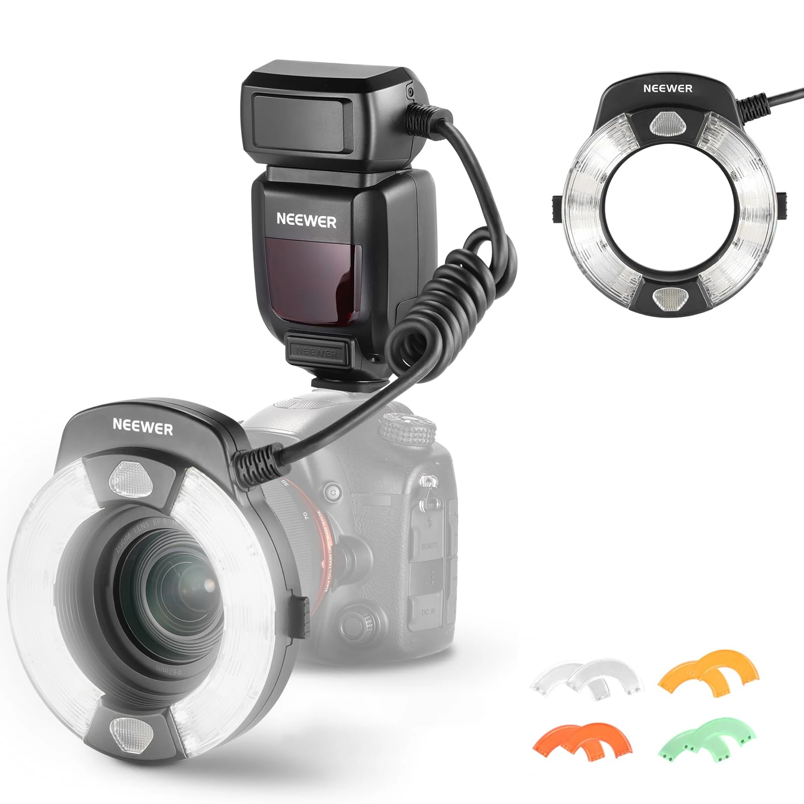 Neewer RF1-S Marco Ring Flash Light Compatible with Sony Camera, 76Ws GN15 5600K TTL Lighting, 1-1/128 Output Front/Rear Curtain Sync Color Gels Lens Adapter Rings for Macro Photography Studio Photo
