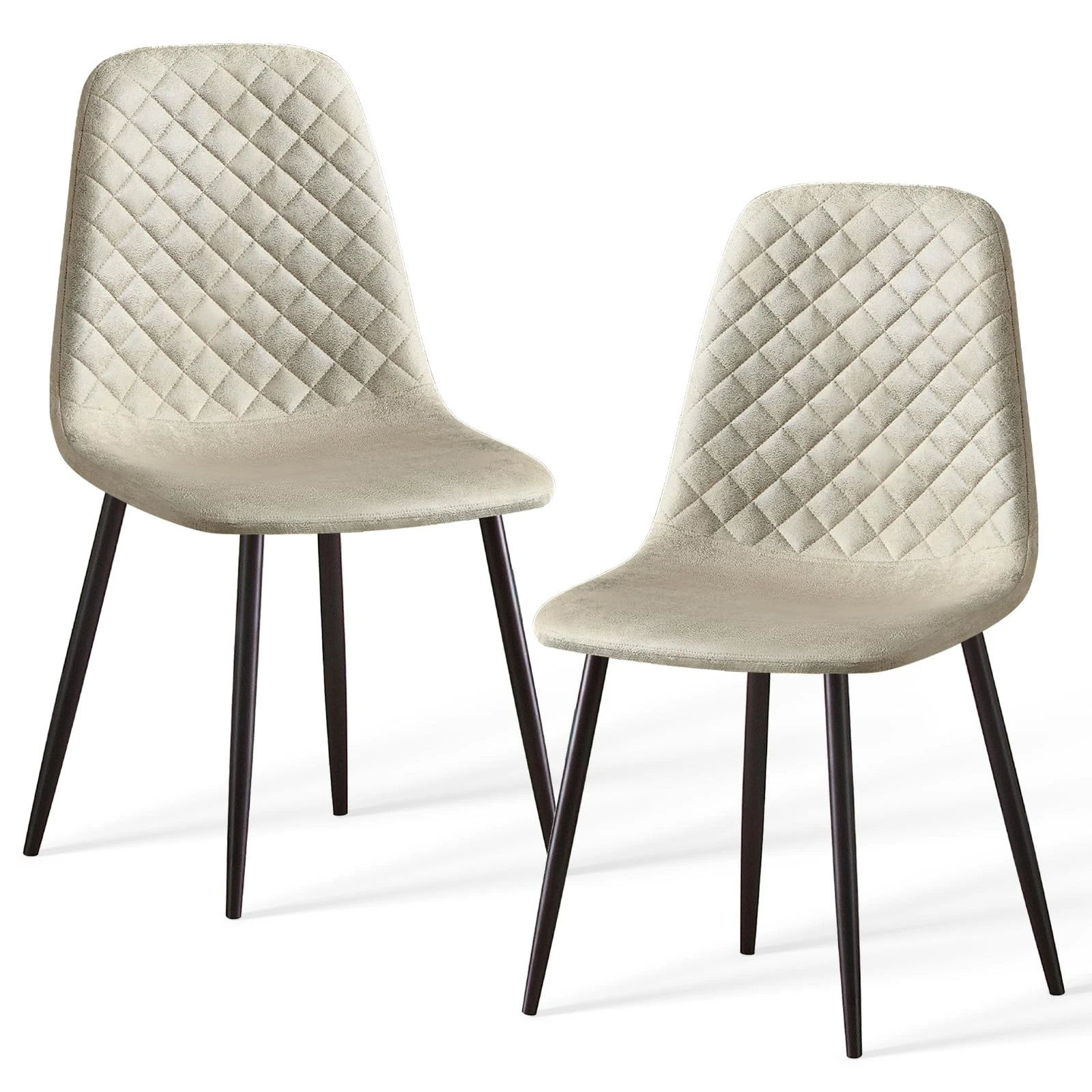 AINPECCA Set of 2 Dining Chairs Suede Seat with Metal Legs Dressing Lounge Home (Beige, 2)