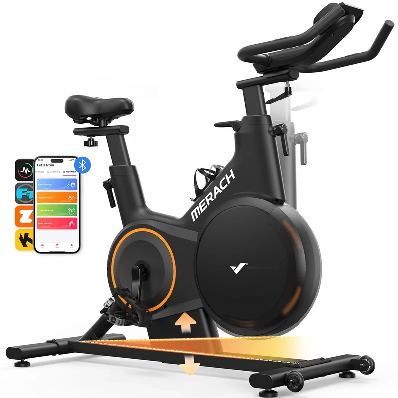 MERACH Exercise Bike, Indoor Cycling Bike with Adjustable Incline ±6° (Boost Training Intensity), Smart Magnetic Bike + Bluetooth APP, 350lbs Capacity & Free Home Weight Loss Game