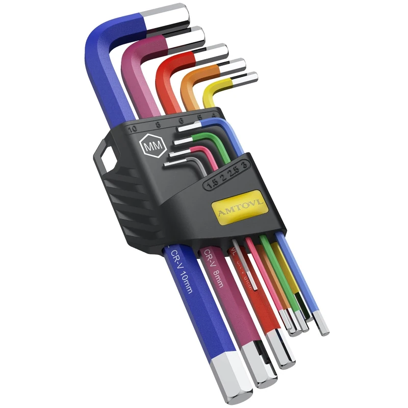 AMTOVL Hex Key Set, 9PCS Metric Allen Key Set, 1.5-10MM, Anti-Slip Long Hex End Wrench Set, Color Coding for Disassembling Mechanical Equipment, Vehicle, and Bicycle Repairs
