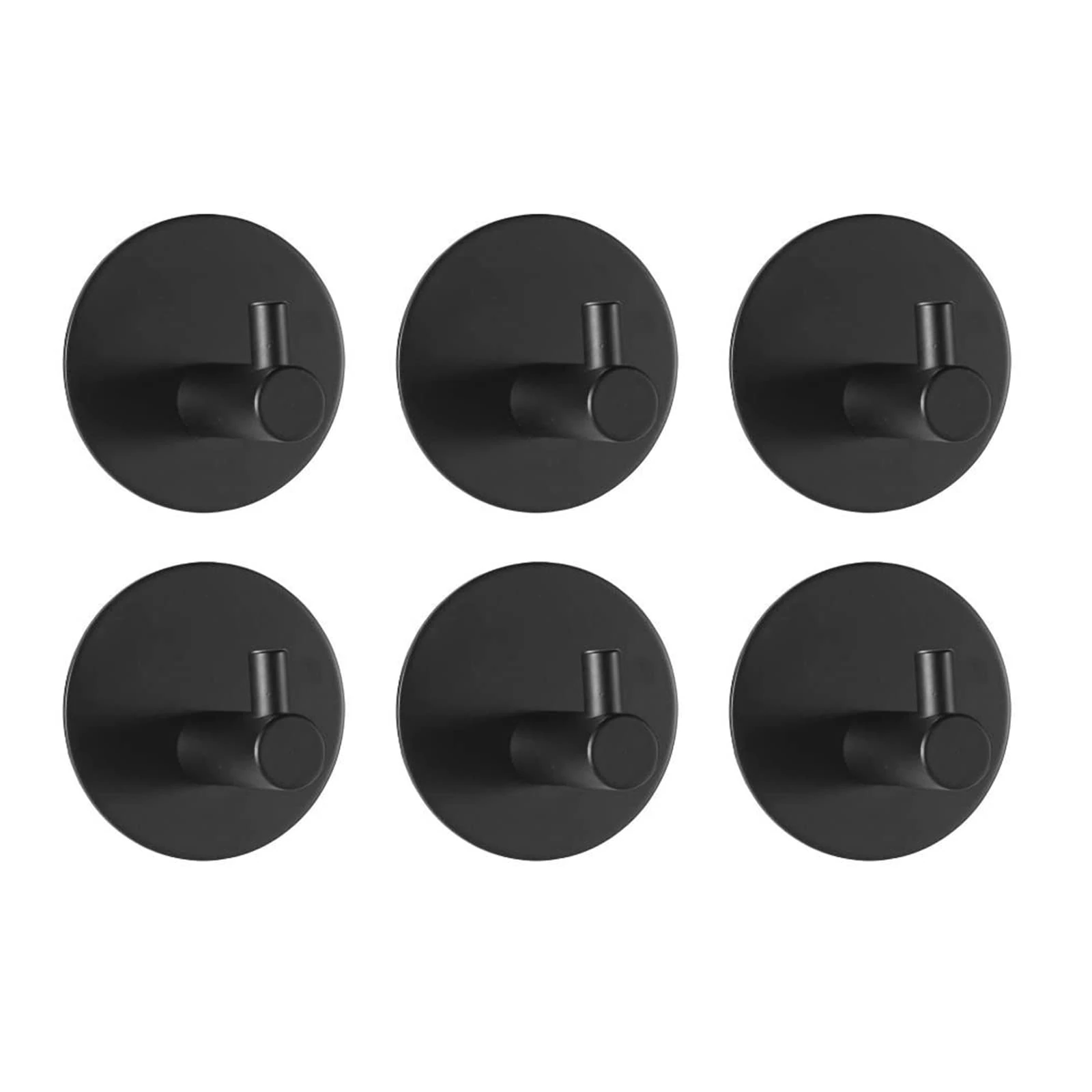 JS Adhesive Hooks Black Waterproof Towel Hook Extra Sticky Stainless Steel for Hanging Stick on No-Nail Hook for Back of Door for Bathrooms Shower Kitchen,6Pack