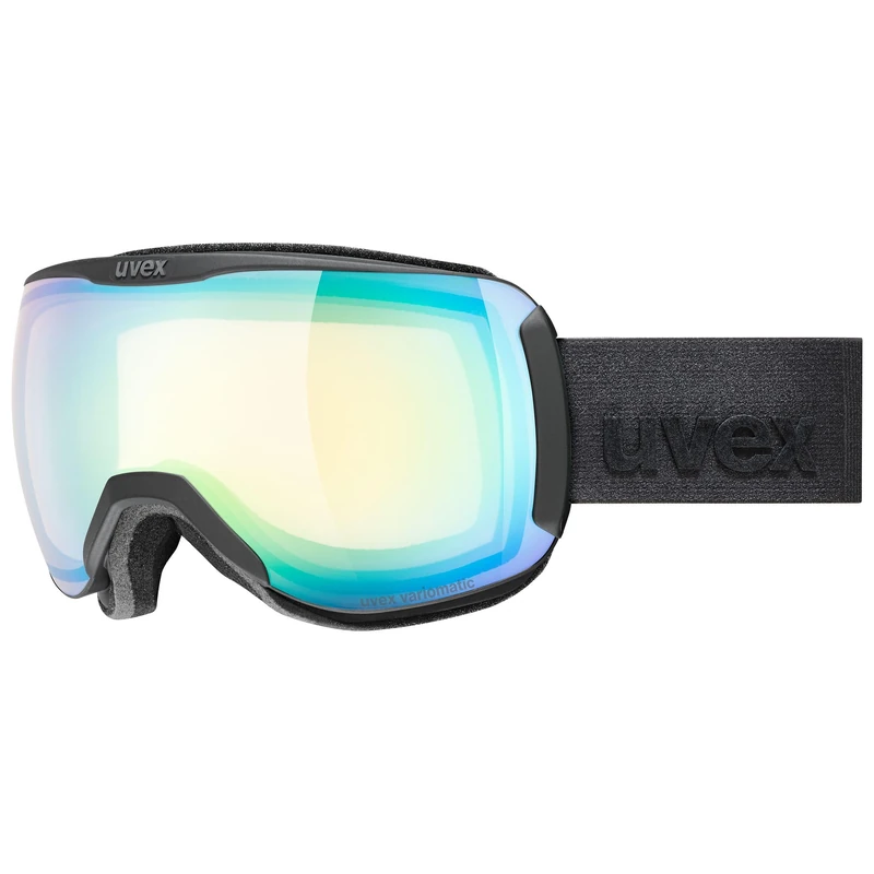 uvex Downhill 2100 V - Ski Goggles For Adults - Photochromic - Contrast Enhancing - Black M.Dl/Green-Cl - One Size