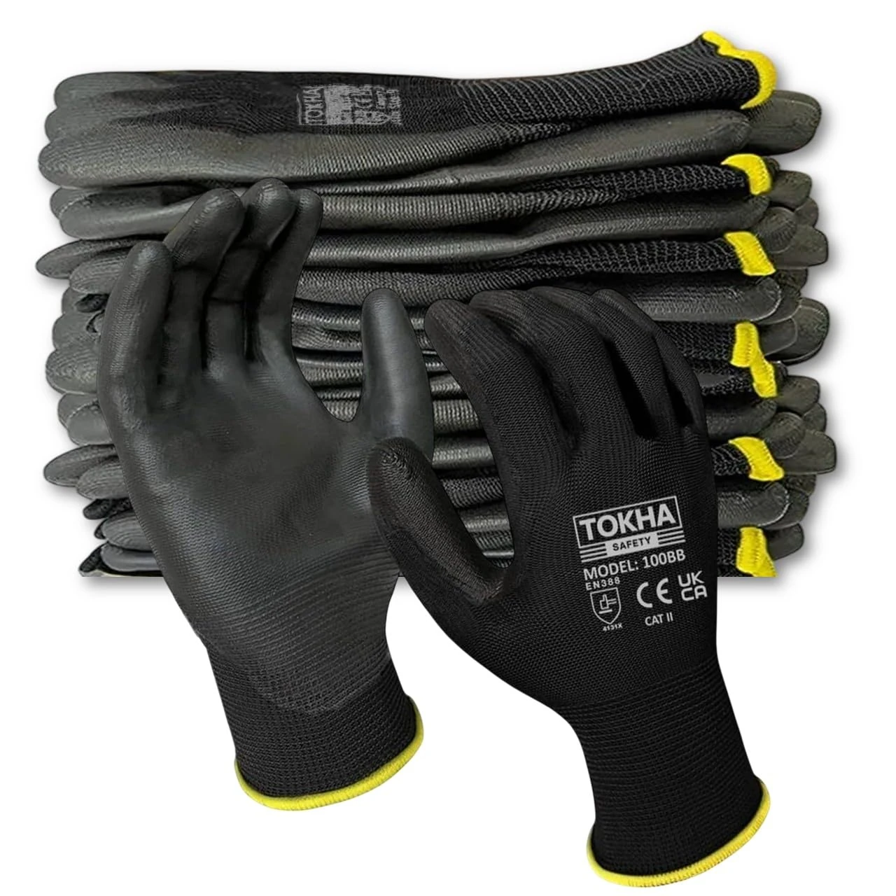 24 Pairs Palm Coated Safety Work Gloves - Firm Grip Non-Slip PU Coated Builders for Gardening, Mechanic Work - Lightweight Breathable Protective EN388 (XS (6))