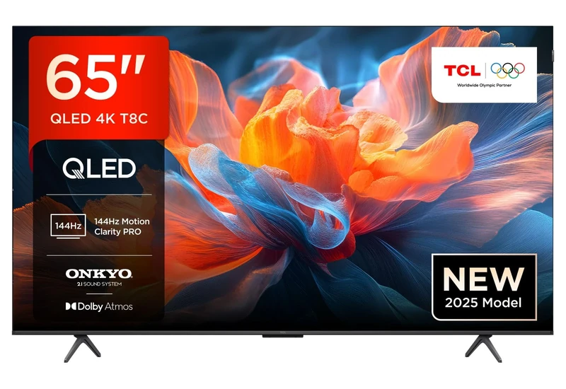 TCL 65T8C-UK 65" 4K 144Hz Gaming QLED Onkyo 2.1 Dolby Atmos Google TV with Dolby Vision & HDR 10+ BBC iPlayer (2025 New Model)