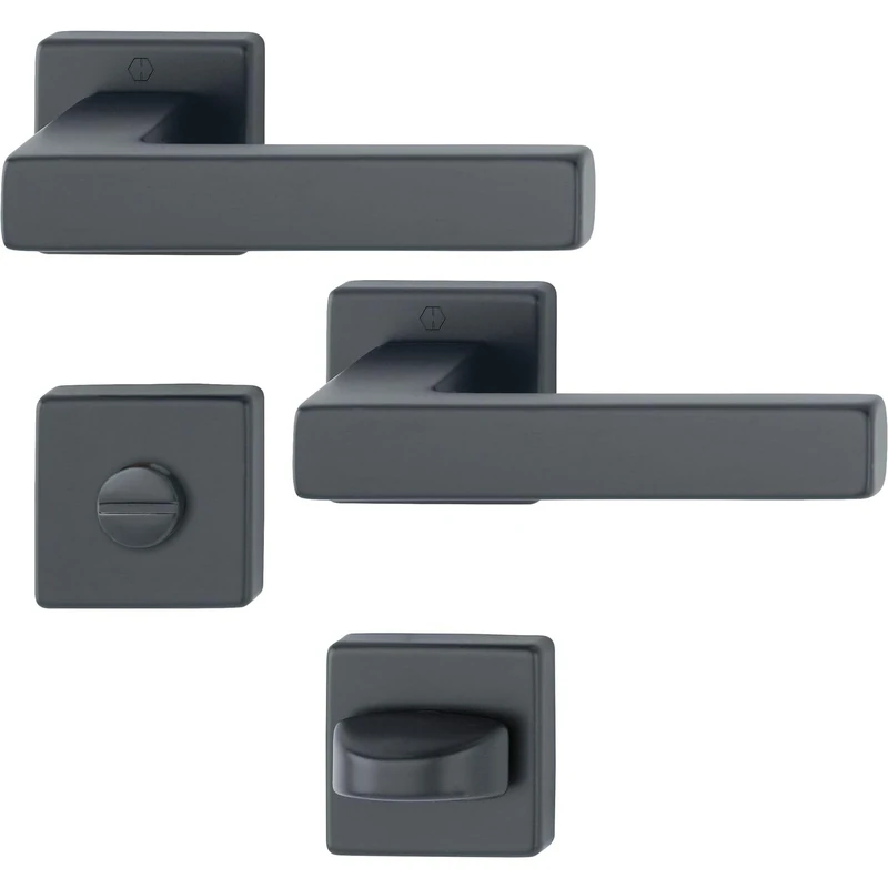 HOPPE 12248198 Lever 52-57, AL3 Handle Set Austin-on Rosette WC, TS 52-57 mm, Aluminium Black