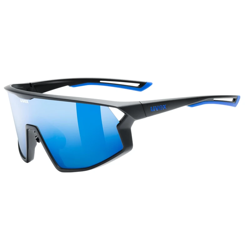 uvex skyryse - sports glasses for adults - strong UV protection - contrast enhancing - black matte/blue mirror - one size