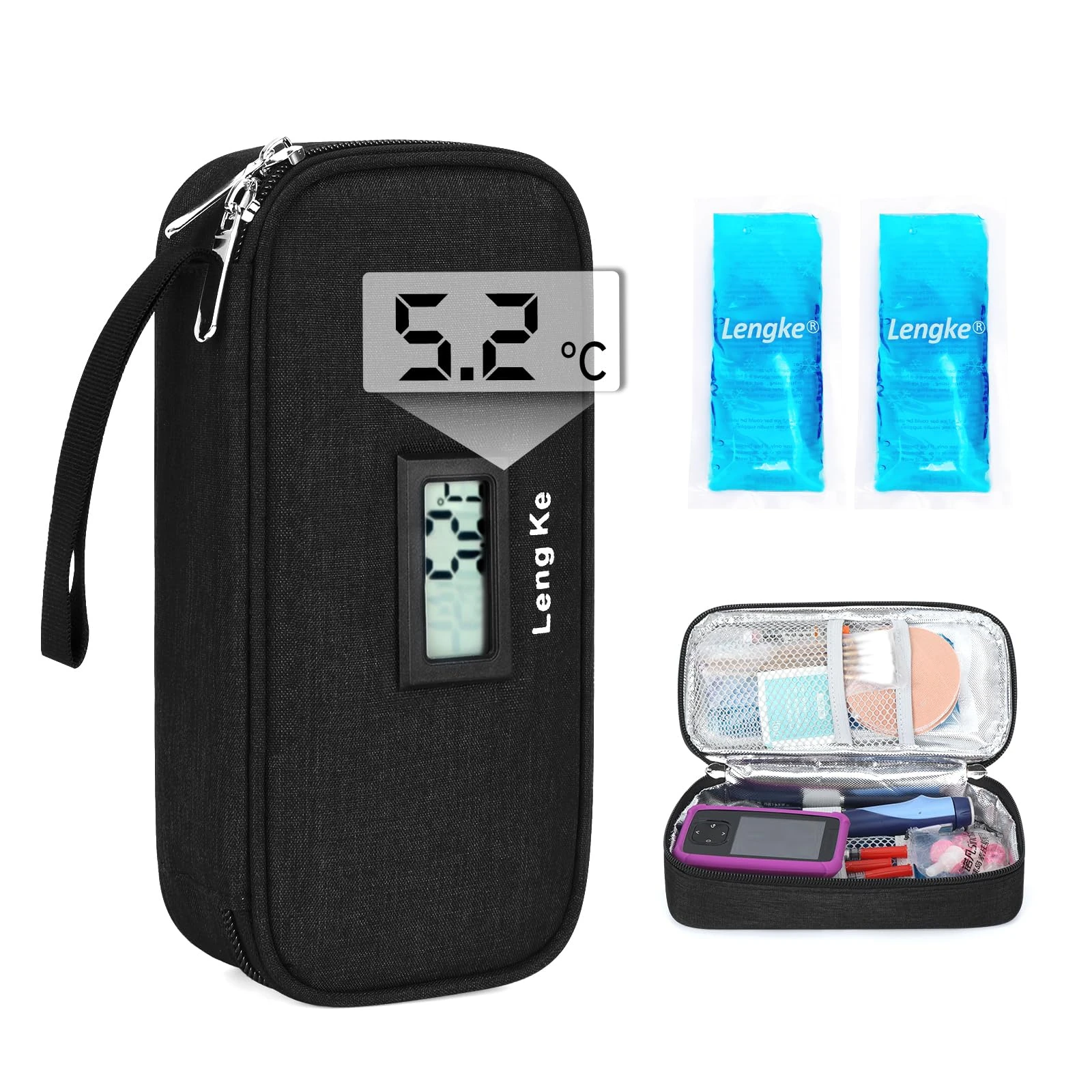 Injection Cooler Travel Case - Temperature Display Insulin Pen Case with Two Ice Packs 90g, TSA Approved Medicine Cool Bag Travel for Diabetic Supplies by YOUSHARES(Black)