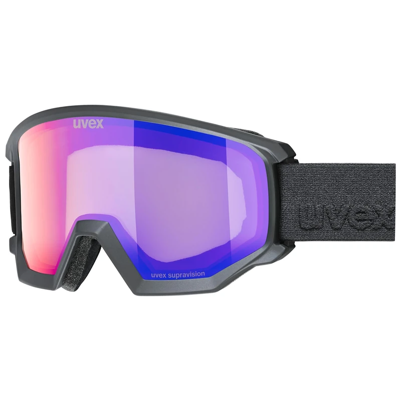 Uvex Athletic Fm - Ski Goggles For Adults - Filter Category 2 - Contrast Enhancing - Black Matt Dl/Ruby-Clea - One Size