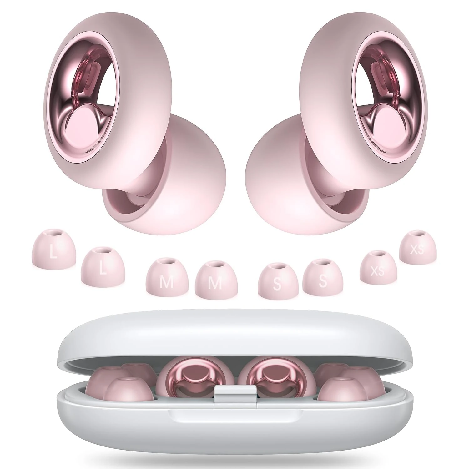 Ear Plugs for Sleep Noise Cancelling,45dB Soft and Reusable Silicone Earplugs for Hearing Protection with 8 Ear Tips in Four Sizes (XS, S, M, L),for Noise Reduction (Pink, 4 Sizes (1 Set))