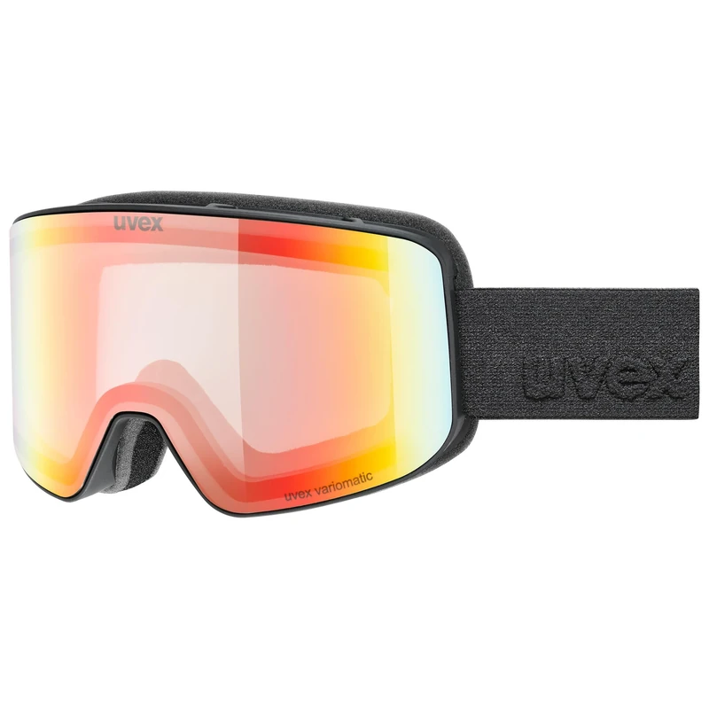 Uvex Pyrit V - Ski Goggles For Adults - Photochromic - Contrast Enhancing - Black Matt Dl/Rainbow-Clear - One Size