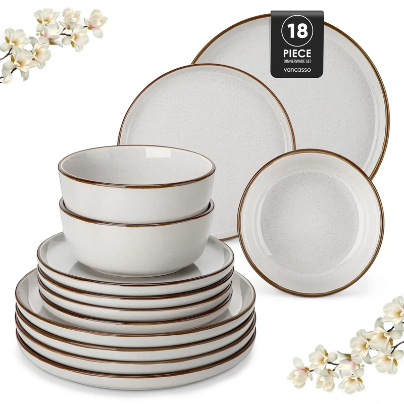 vancasso Loire 18-Piece Stoneware Dinner Set for 6 People, Dinnerware Sets with Plates and Bowls, Scratch Resistant Dinner Service Set for Family or Restaurants, Dishwasher and Microwave Safe, Grey