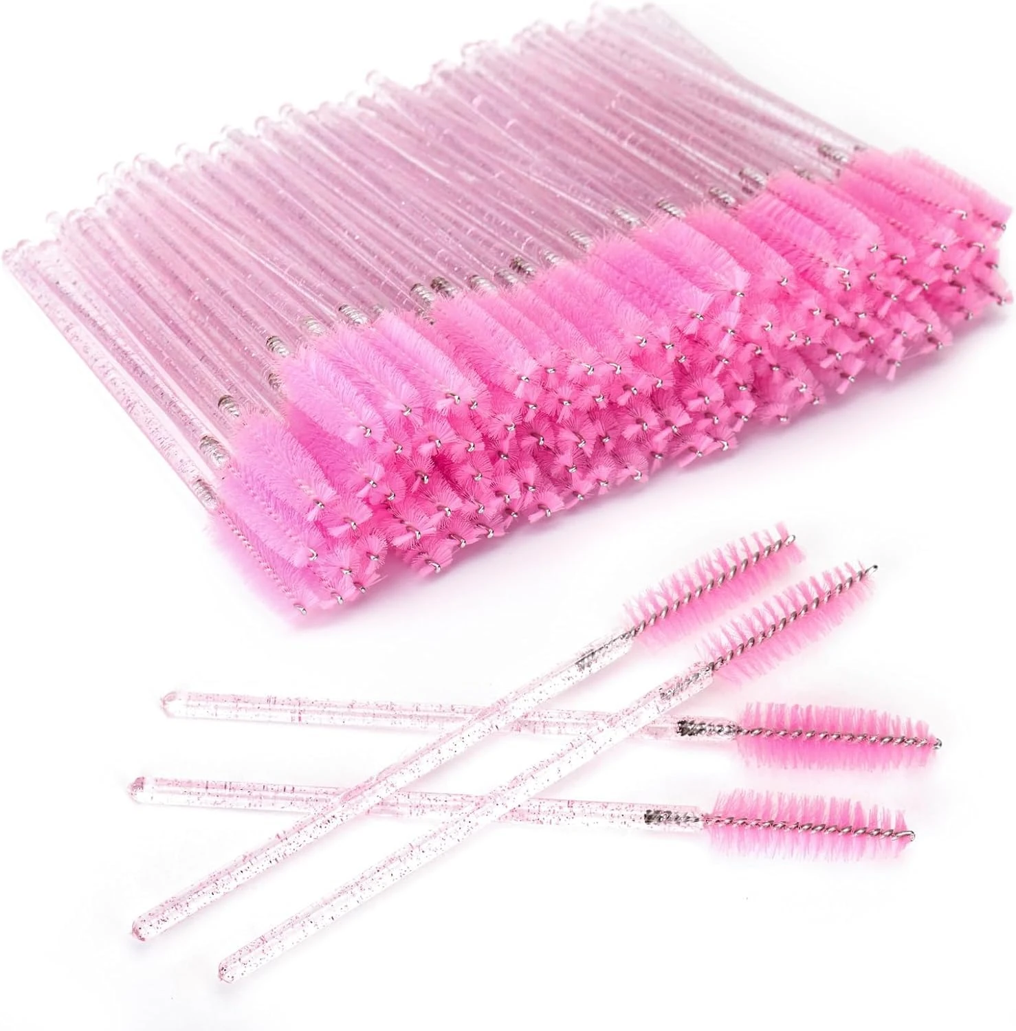 Crystal Mascara Sticks, Disposable Eyebrow Eye lash Brushes for Eye lash Extensions, Eyelash Makeup Tool (Pink, 50)