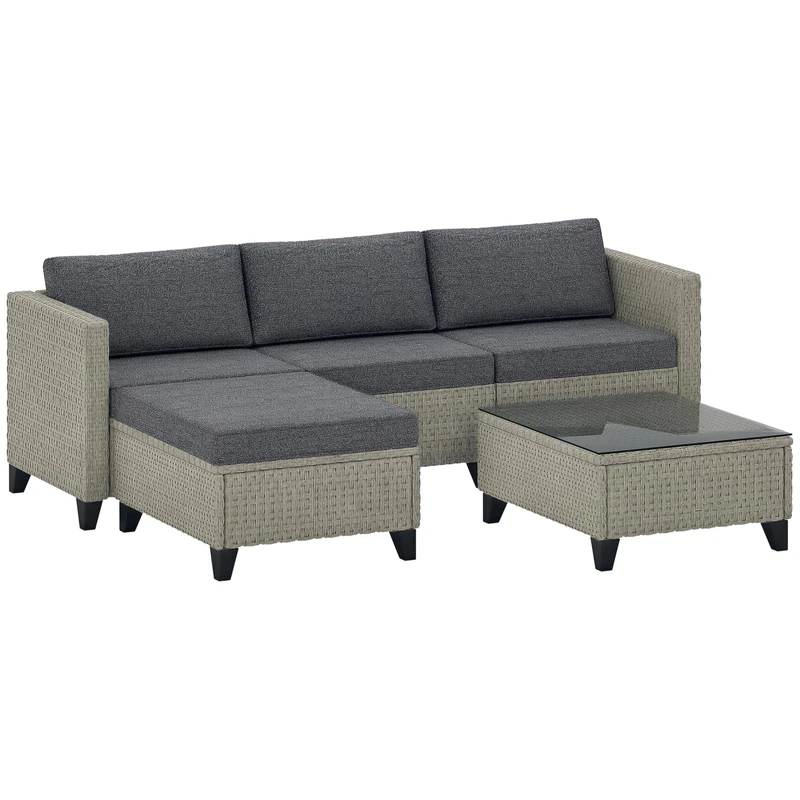 Outsunny 5 Piece PE Rattan Garden Furniture Set - 4 Seater
