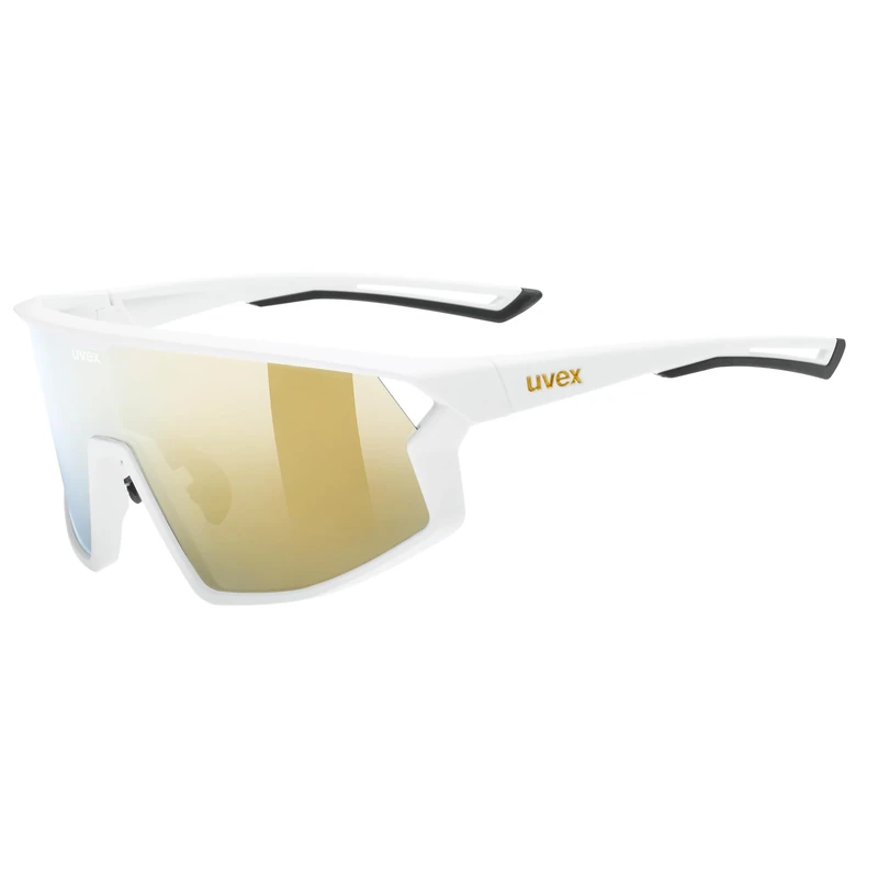 uvex skyryse - sports glasses for adults - strong UV protection - contrast enhancing - white matte/gold mirror - one size