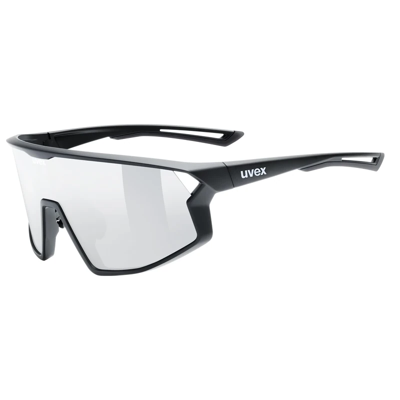 uvex skyryse - sports glasses for adults - strong UV protection - contrast enhancing - black matte/silver mirror - one size