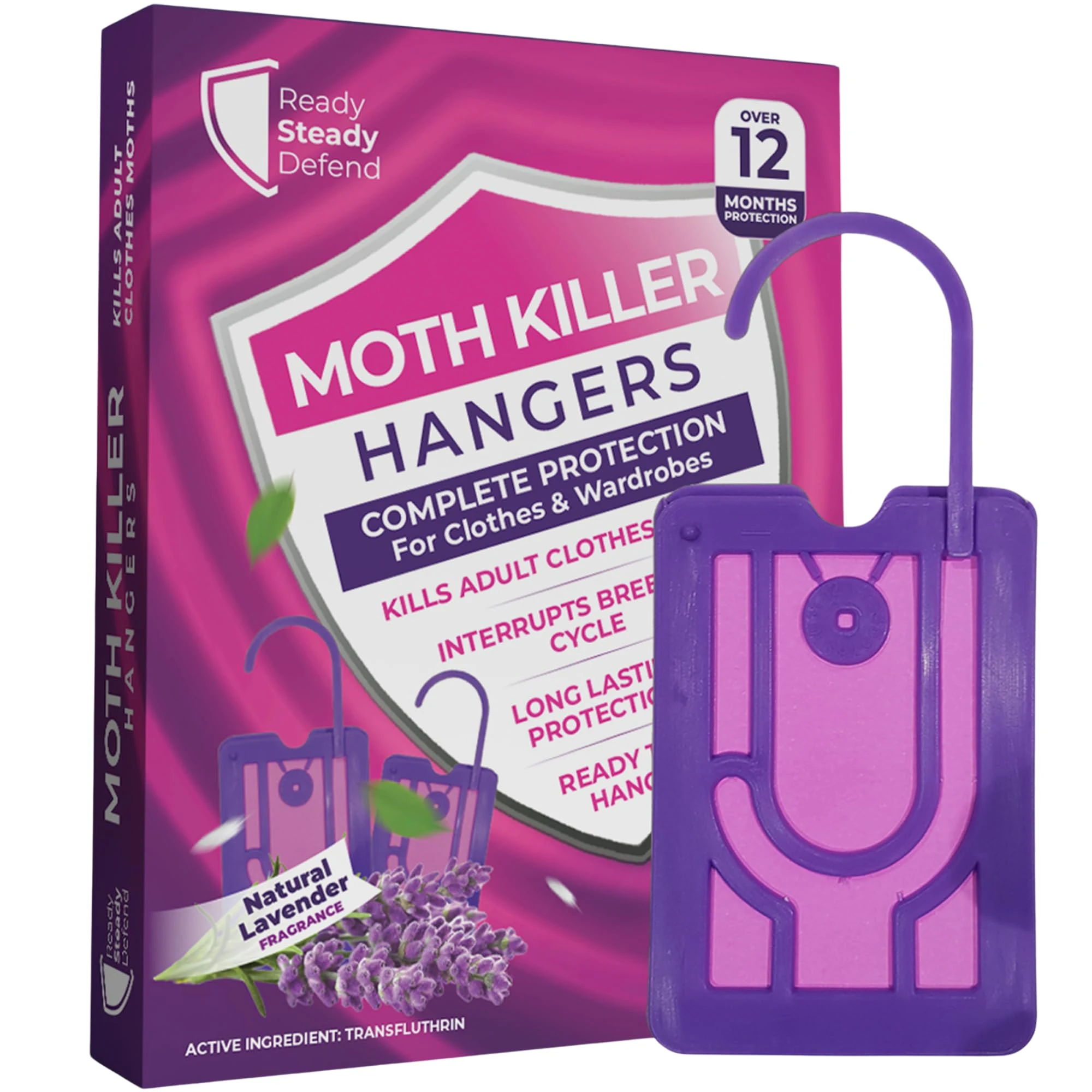 5-Pack Moth Repellent Hangers for Wardrobes: Lavender-Scented Clothes Moth Killer | Anti-Moth Protection for Wardrobes and Drawers | Up to 3 Months Protection per Hanger | Eco-Friendly Moth Deterrent