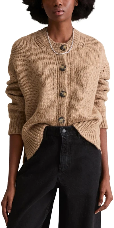 Marc OߴPolo Denim Women's Soft Relaxed Fit Cardigan, Beige (Light Almond Melange), M