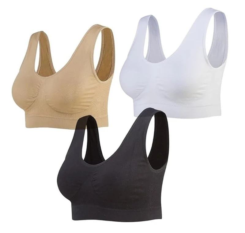 BELLEZZA BABE 3-Pack Seamless Sports Bra Wirefree Yoga Bra with Removable Pads for Women (UK, Alpha, M, Regular, Regular, 3 Mix Pack)