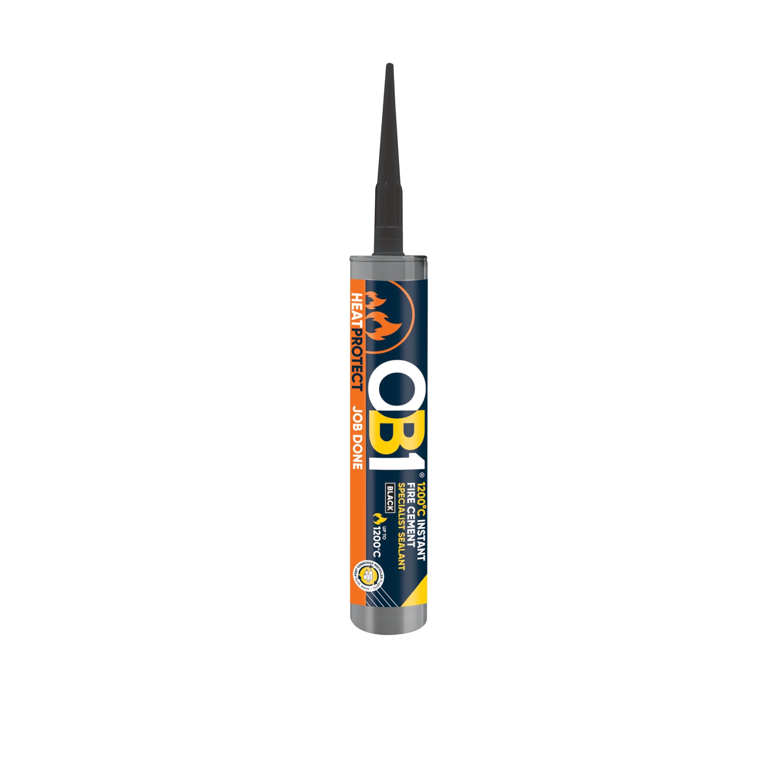 OB1 Black HeatProtect 1200°C Instant Fire Cement 290ml - Specialist Sealant for Heaters, Fireplaces & Ovens – High-Temperature, Non-Elastic, Hardening Joint Sealer - Bonding and joining temperature.