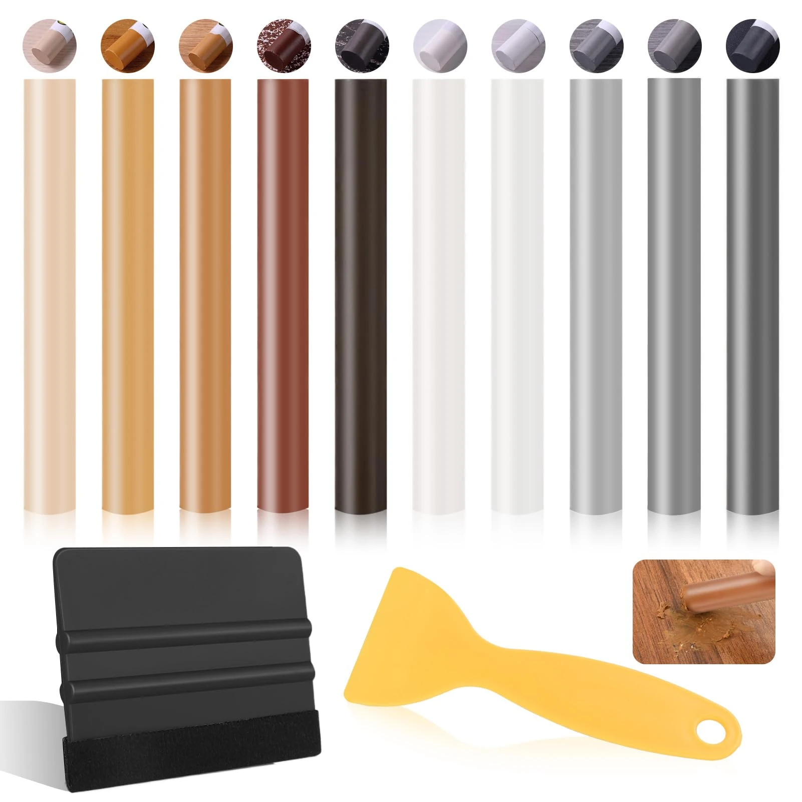 Wax Filler Sticks for Wood Repair, Furniture Repair Kit with Scraper Wood Filler Sticks Wood Scratch Repair Laminate Floor Repair Kit for Wooden Furniture Floor Table Door Guitar Scratches Hole