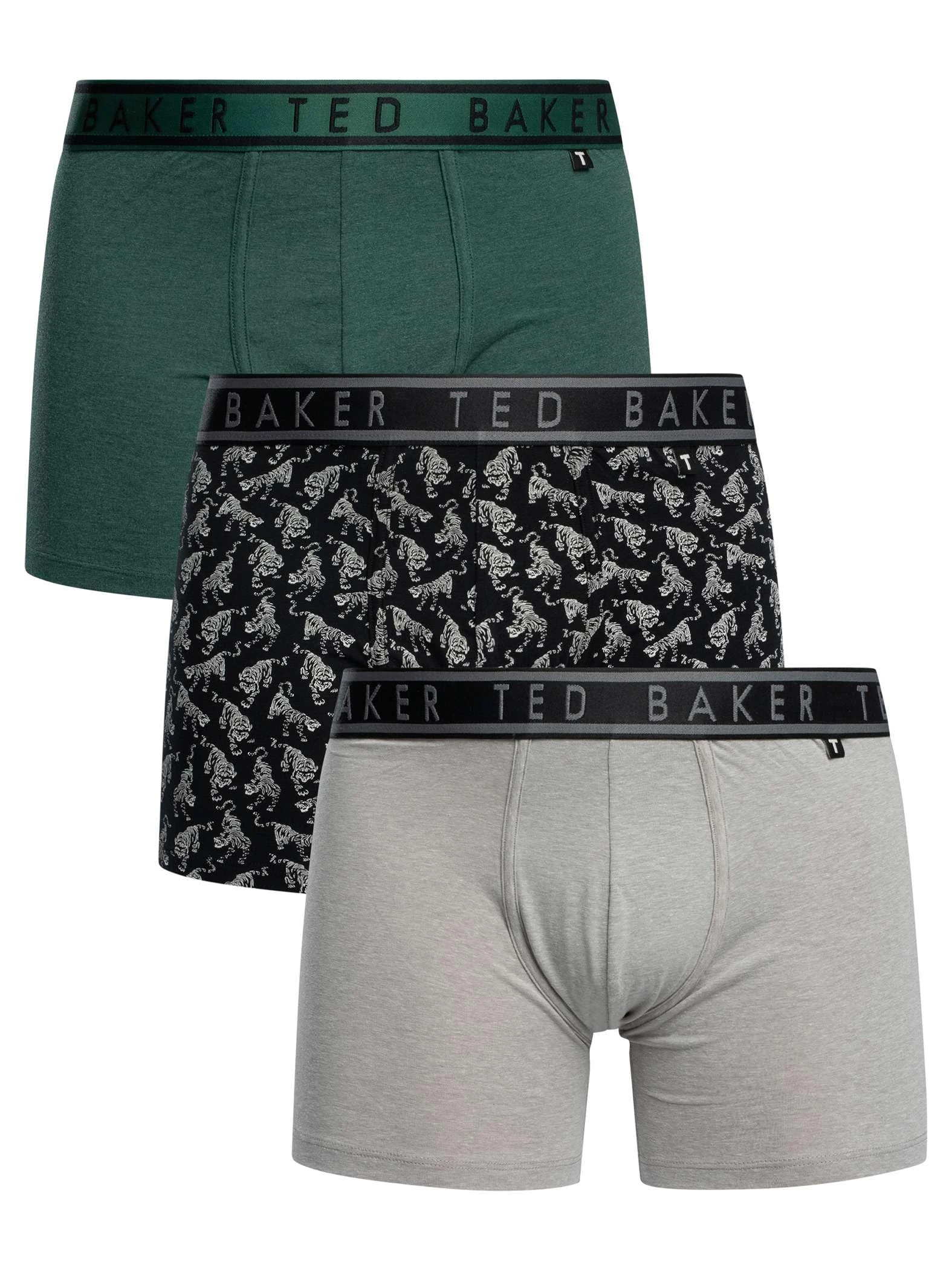Ted Baker 3-Pack Cotton Boxer Brief Size M Trekking Green/Black Tiger/Heather Grey