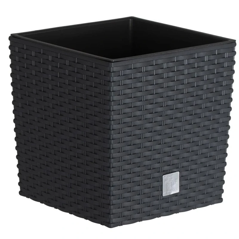 B2C Plant Flower Pot Square Rattan Planter Inner Pot 6 Sizes Garden Patio Home Large (Anthracite, 11L)