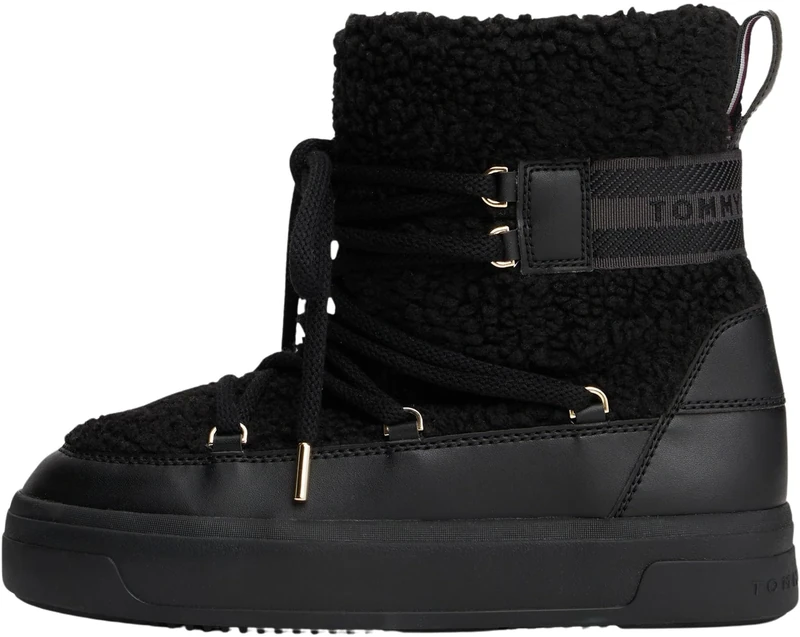 Tommy Hilfiger Women’s Faux Shearling Lace-up Ankle Boots, Black (Black), 6.5
