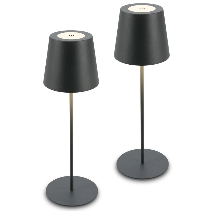 BRILONER - Set of 2 LED Table Lamps, Wireless with Touch, Dimmable in Levels, Height-Adjustable, Bedside Lamp, Reading Lamp, LED Lamp, Table Lamp, Battery Lamp, Outdoor Lamp, 36 x 10.5 cm, Anthracite