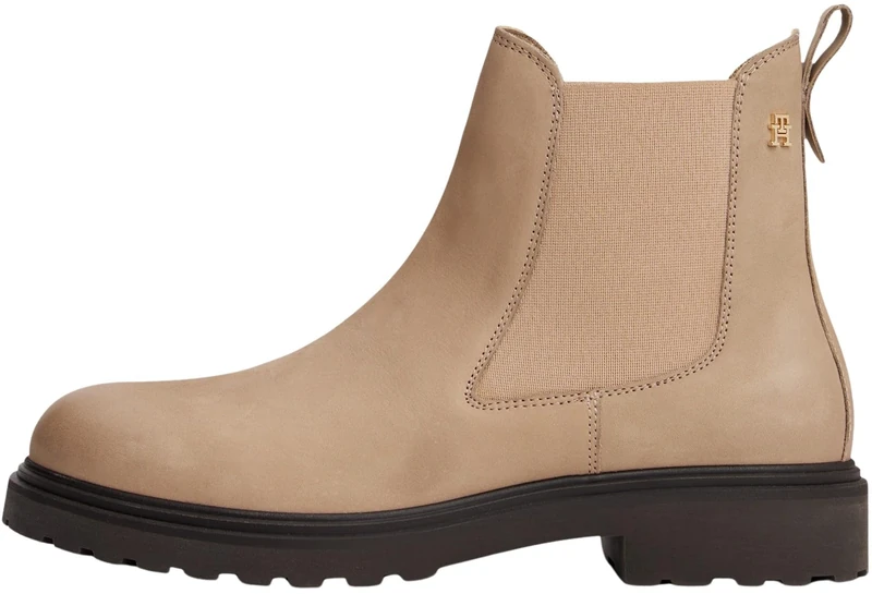 Tommy Hilfiger Women's Cleated Nubuck Leather Chelsea Boots, Beige (Coastal Taupe), 4