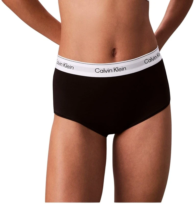 Calvin Klein Women’s Hipster Boy Shorts with Logo Waistband, Black (Black), L