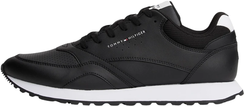 Tommy Hilfiger Men’s New EVA Leather Runner Trainers, Black (Black/White), 10