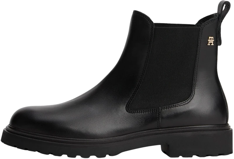 Tommy Hilfiger Women's Cleated Leather Chelsea Boots, Black (Black), 3.5