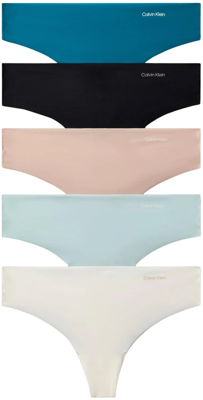 Calvin Klein Women's 5 Pack Thongs, Multicolor (Teal Marine/Cloud Blue/Black/Ivory), XS