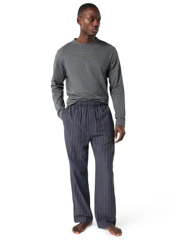 Calvin Klein Men's LS TEE PANT SET LV00NM2955 Set, Multi (CHARCOAL HEATHER TOP w/RACETRACK S), S