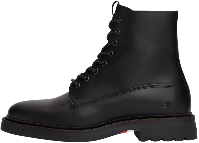 Tommy Hilfiger Men’s Comfort Leather Ankle Boots, Black (Black), 8