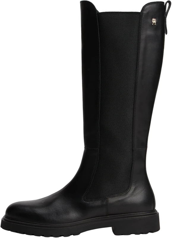 Tommy Hilfiger Women’s Cleated Leather Long Boots, Black (Black), 4