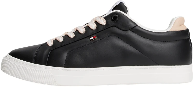 Tommy Hilfiger Women's Icon Court Leather Cupsole Trainers, Black (Black), 7.5