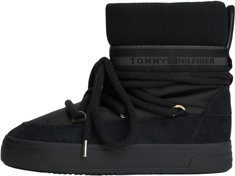 Tommy Hilfiger Women’s Warm Water Repellent Logo Tape Ankle Boots, Black (Black), 7