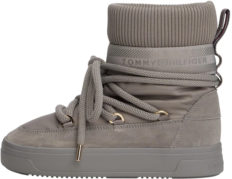 Tommy Hilfiger Women’s Warm Water Repellent Logo Tape Ankle Boots, Multicolor (Pewter Grey), 7.5
