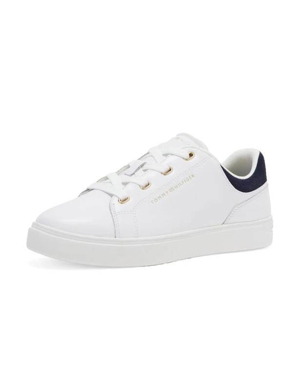 Tommy Hilfiger Women's Casual Leather Cupsole Trainers, White (White/Space Blue), 6.5