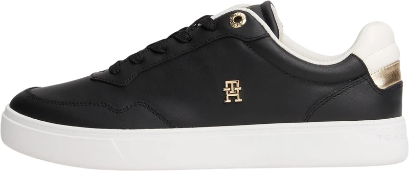 Tommy Hilfiger Women’s Essential Elevated Leather Cupsole Trainers, Black (Black), 6.5