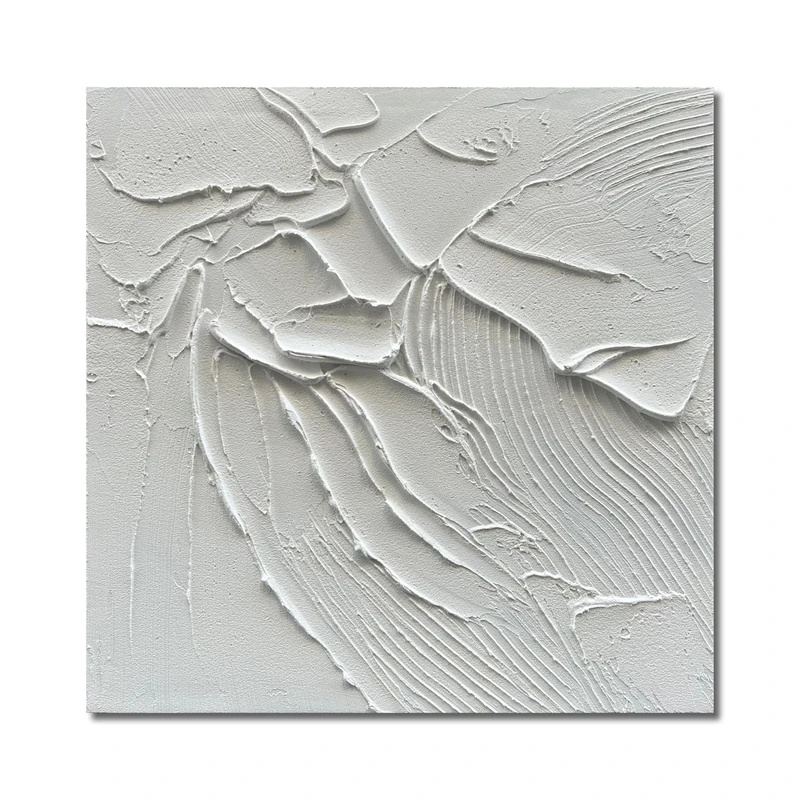 NANKAI Art Hand-painted White Canvas Wall Art 24x24 inch Abstract thick texture Oil painting Modern minimalist art home wall decoration painting
