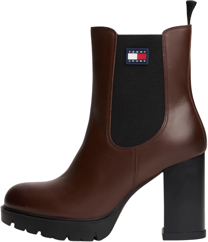 Tommy Jeans Women’s Leather Heeled Ankle Boots, Brown (Dark Mocha), 6