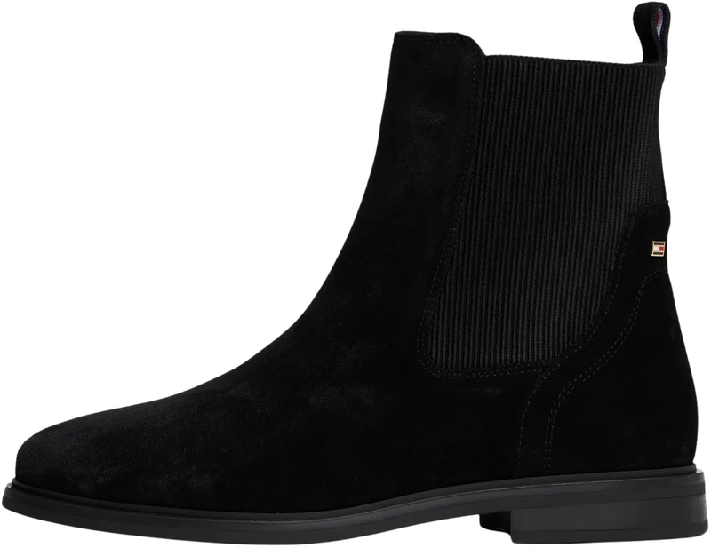 Tommy Hilfiger Women’s Flag Suede Chelsea Boots, Black (Black), 5