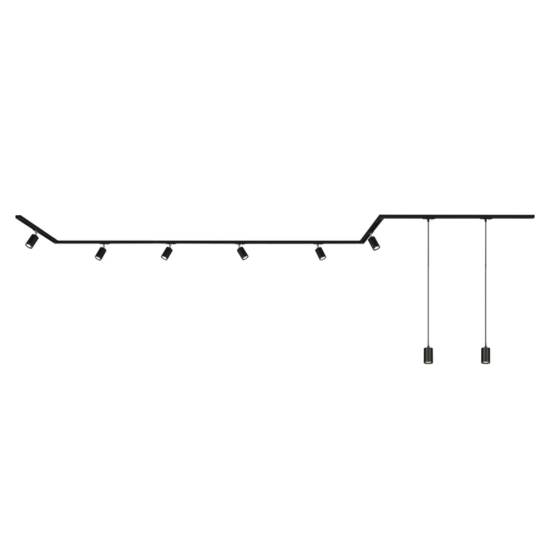 Briloner - Rail Rail System, Complete Set, 6X GU10 Adjustable spotlights, 2X GU10 suspensions, Cap/Stairs-Form Shape, Ceiling Light Rail System, Spotlight Rail, 5.20 m, Black