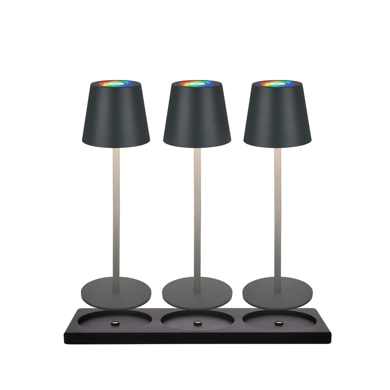 Briloner - Set of 3 RGBW LED Table Lamps Wireless IP44 with Charging Station, Dimmer, Replaceable Battery and Source, Bedside Lamp, Decorative, 36x12cm, Anthracite