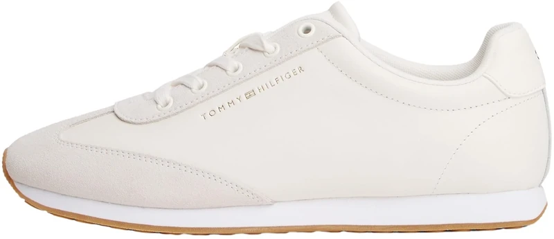 Tommy Hilfiger Women’s Heritage Fashion Mix Leather Runner Trainers, Off-White (Ancient White), 7.5