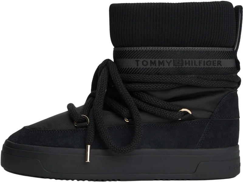 Tommy Hilfiger Women’s Warm Water Repellent Logo Tape Ankle Boots, Black (Black), 6.5