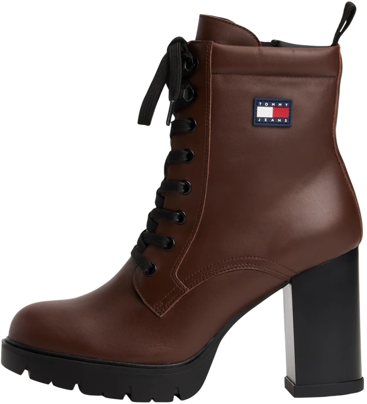 Tommy Jeans Women’s Lace-up Heeled Leather Ankle Boots, Brown (Dark Mocha), 4