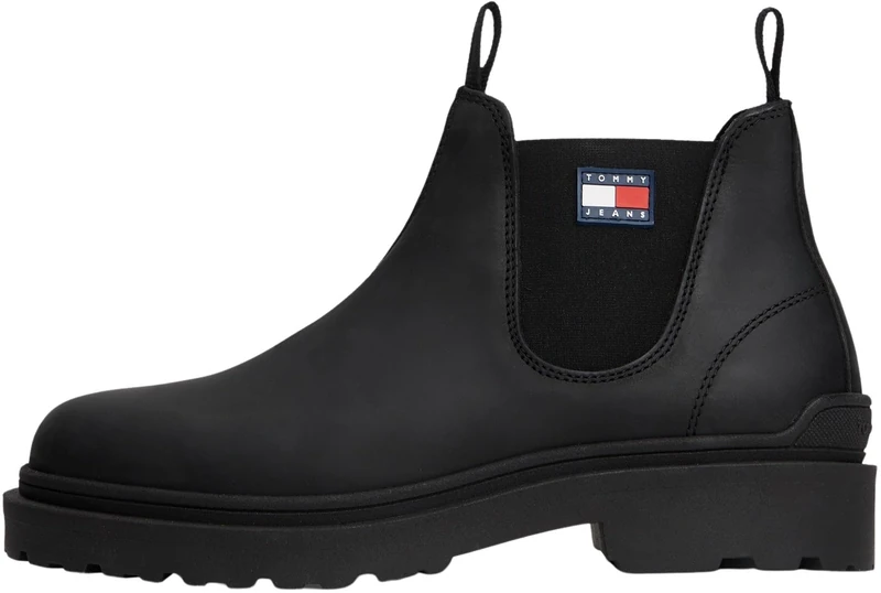Tommy Jeans Men’s Leather Chelsea Boots, Black (Black), 9
